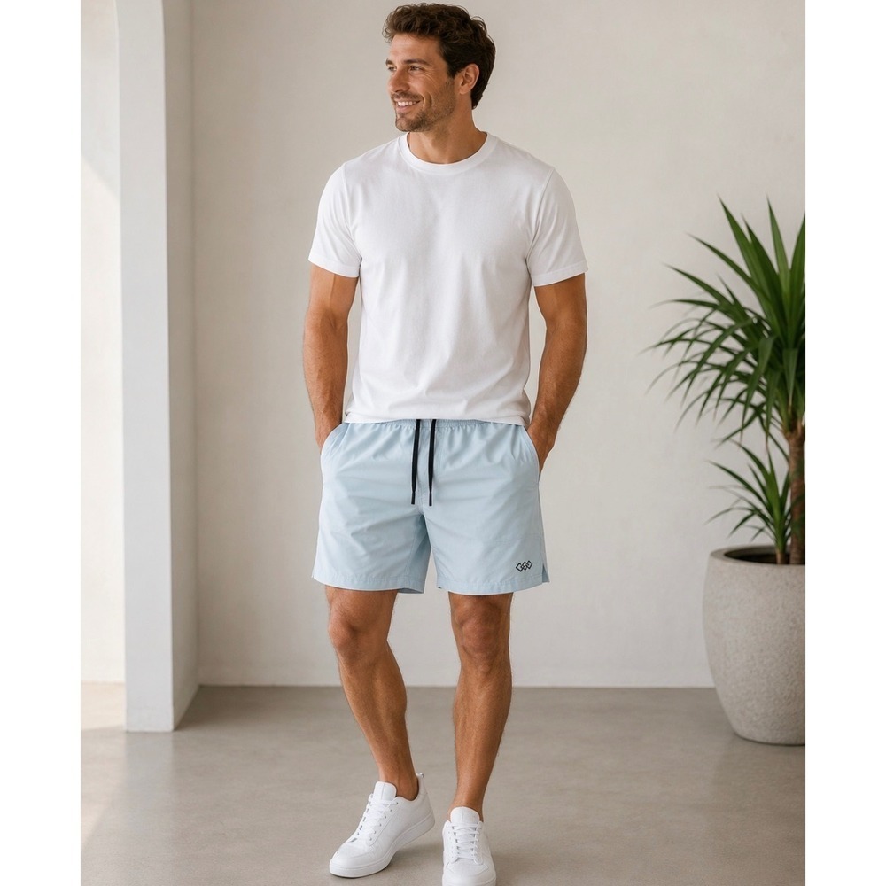 LEG3ND Mens Athletic Shorts Light Blue Elastic Waist Drawstring Size XL